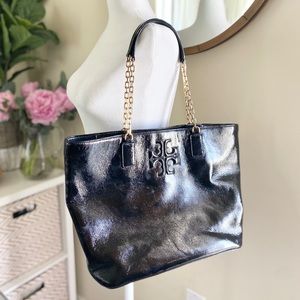 Tory Burch Black Tote Bag with Gold Chain